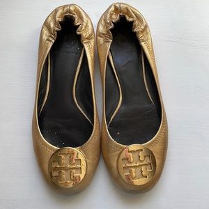Tory Burch gold leather ballet flat